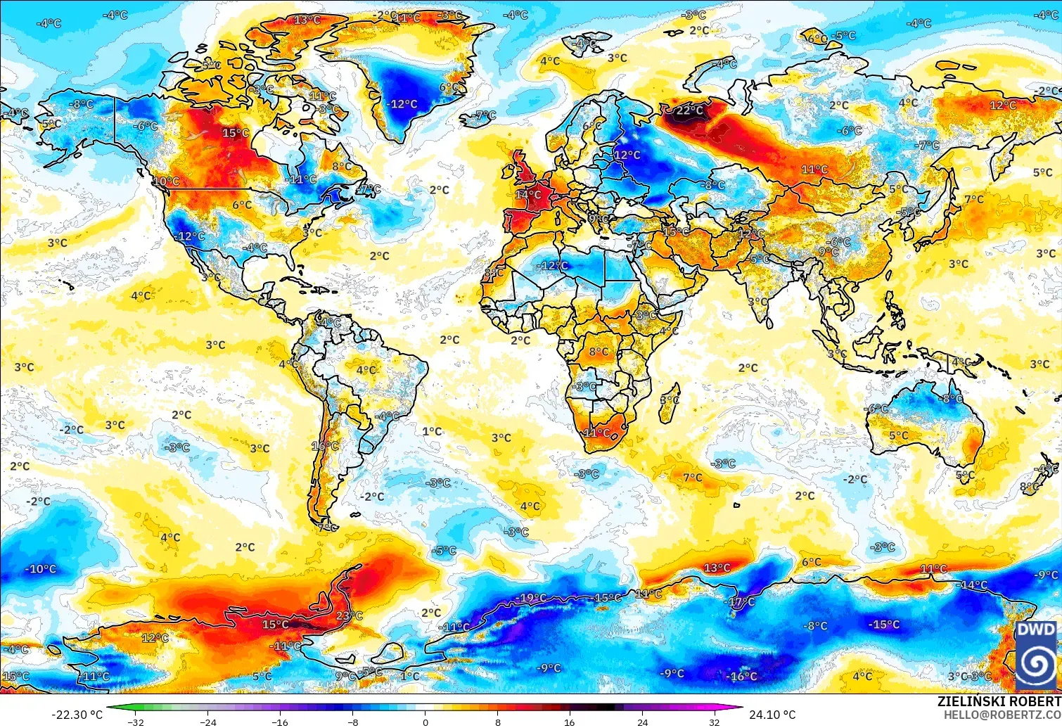ICON modelo - Mundo, Anomalía de temperatura a 2 m