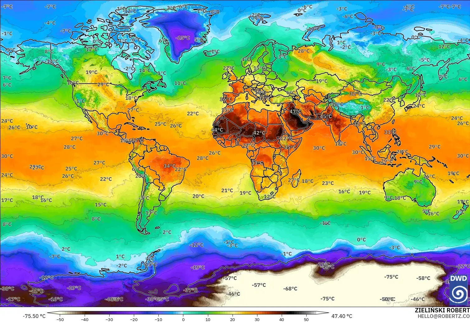 ICON modelo - Mundo, Temperatura a 2 m