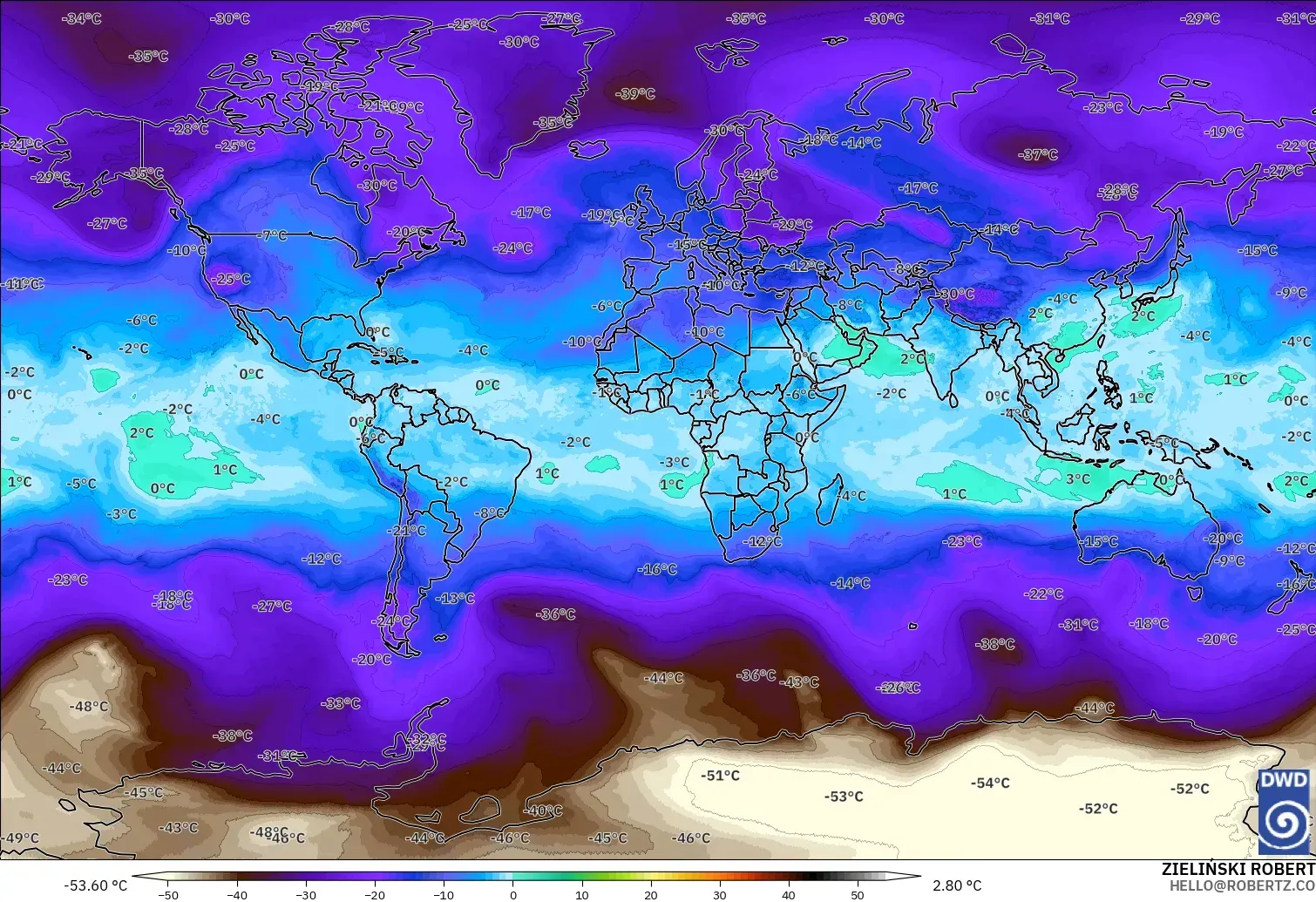 ICON modelo - Mundo, Temperatura a 500 hPa