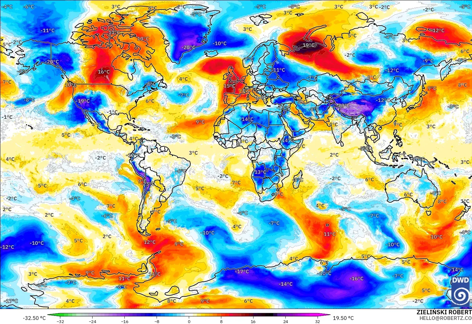 ICON modelo - Mundo, Anomalía de temperatura a 850 hPa