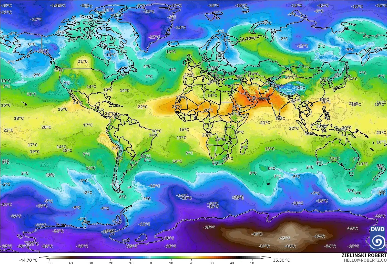 ICON modelo - Mundo, Temperatura a 850 hPa