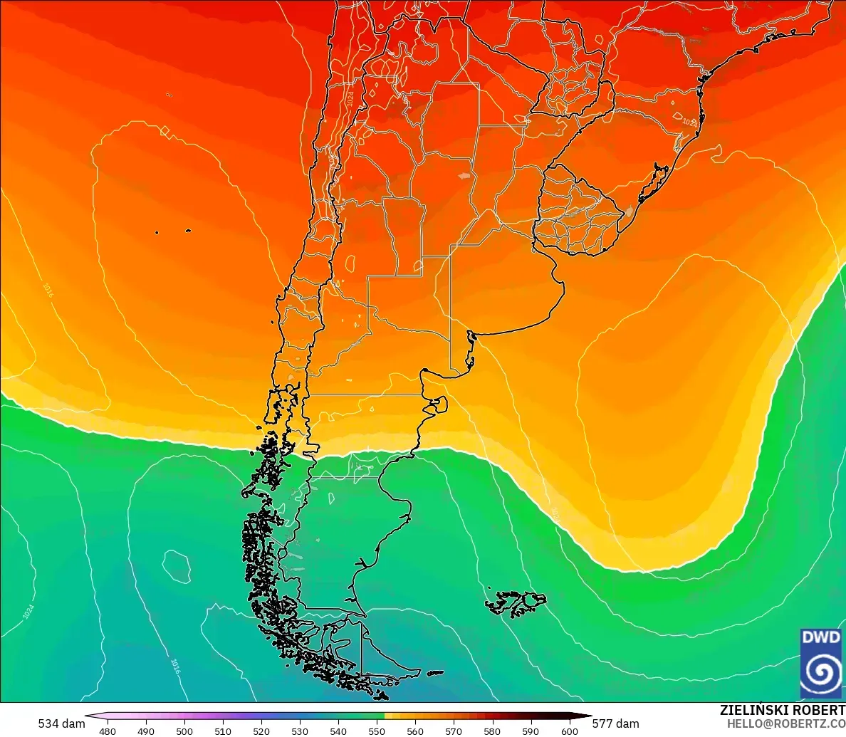 ICON modelo - Argentina, Altura geopotencial a 500 hPa