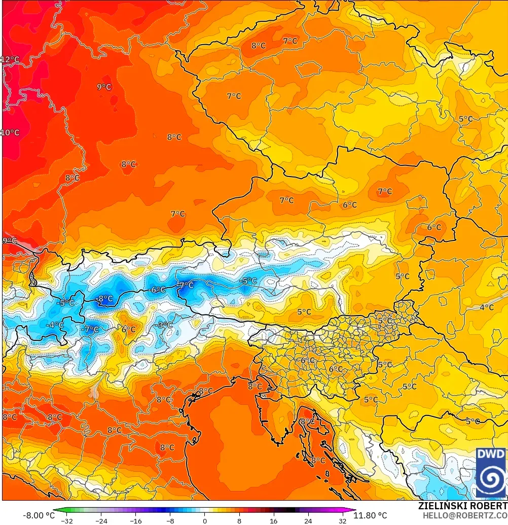 ICON modelo - Austria, Anomalía de temperatura a 850 hPa