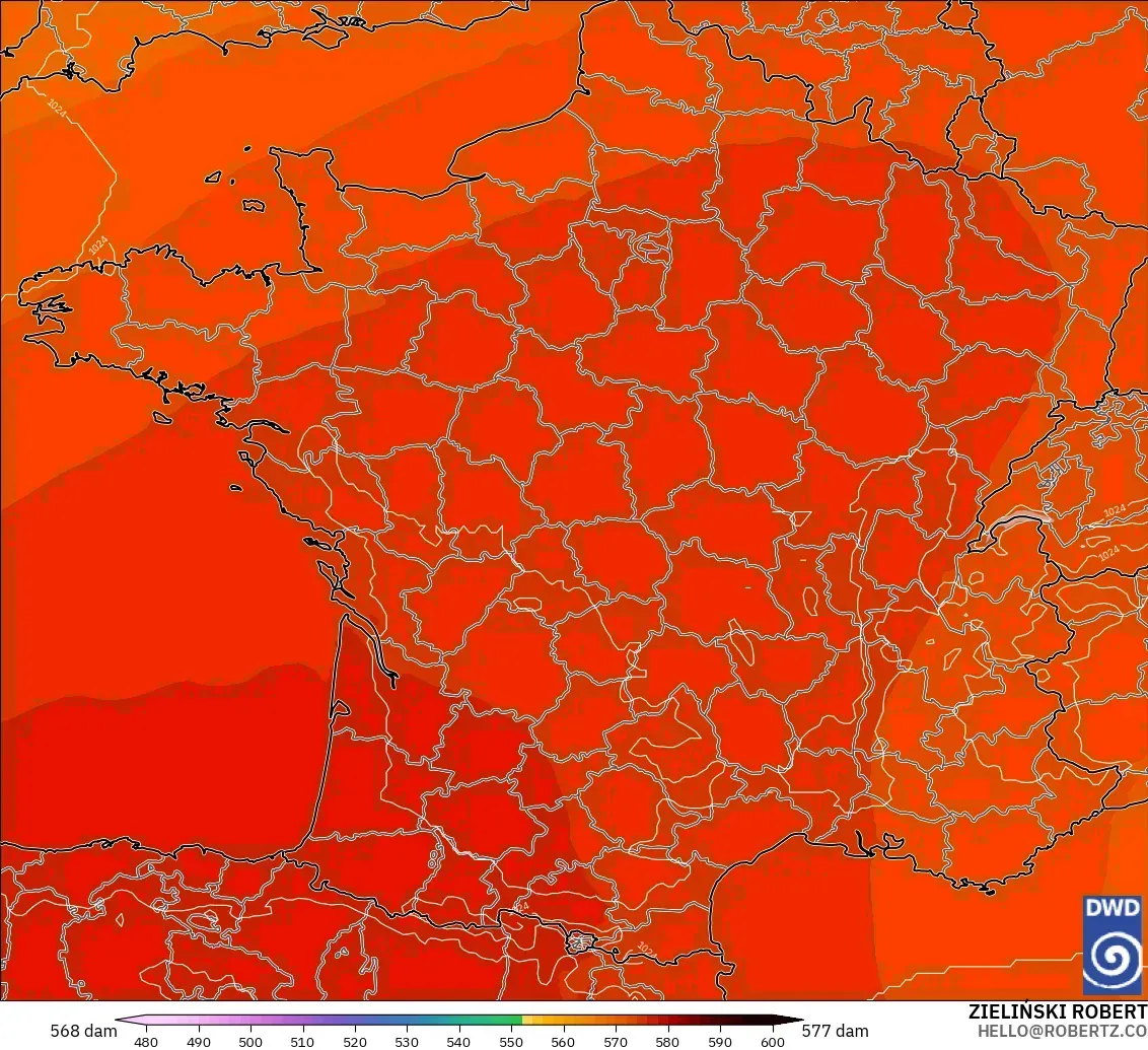 ICON modelo - Francia, Altura geopotencial a 500 hPa