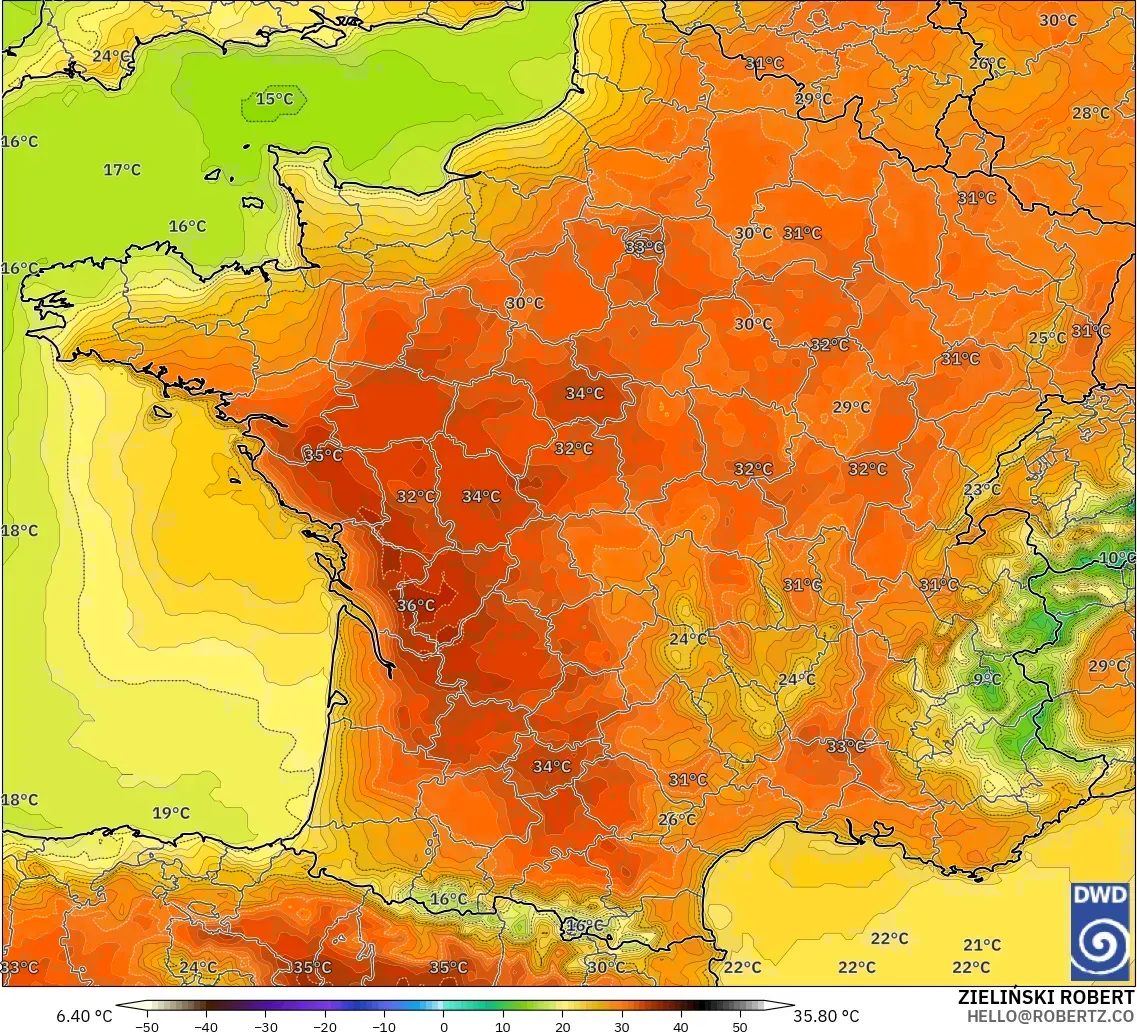ICON modelo - Francia, Temperatura a 2 m