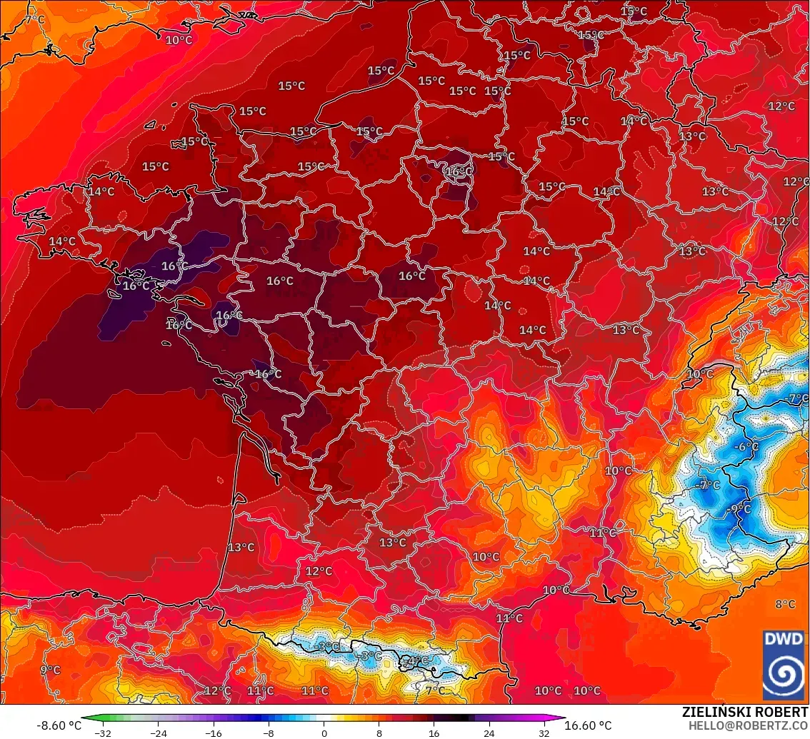 ICON modelo - Francia, Anomalía de temperatura a 850 hPa