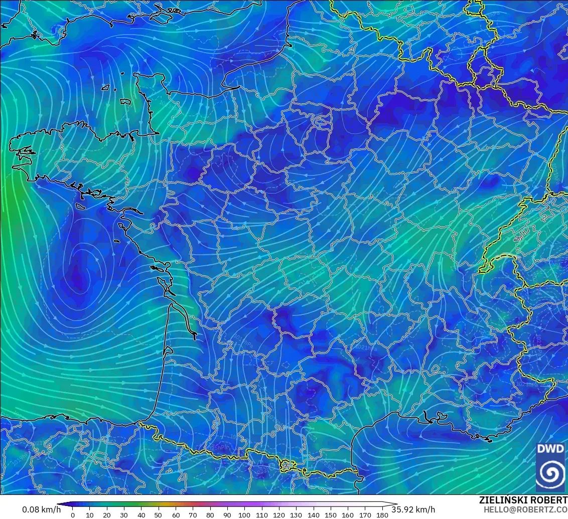 ICON modelo - Francia, Viento a 10 m
