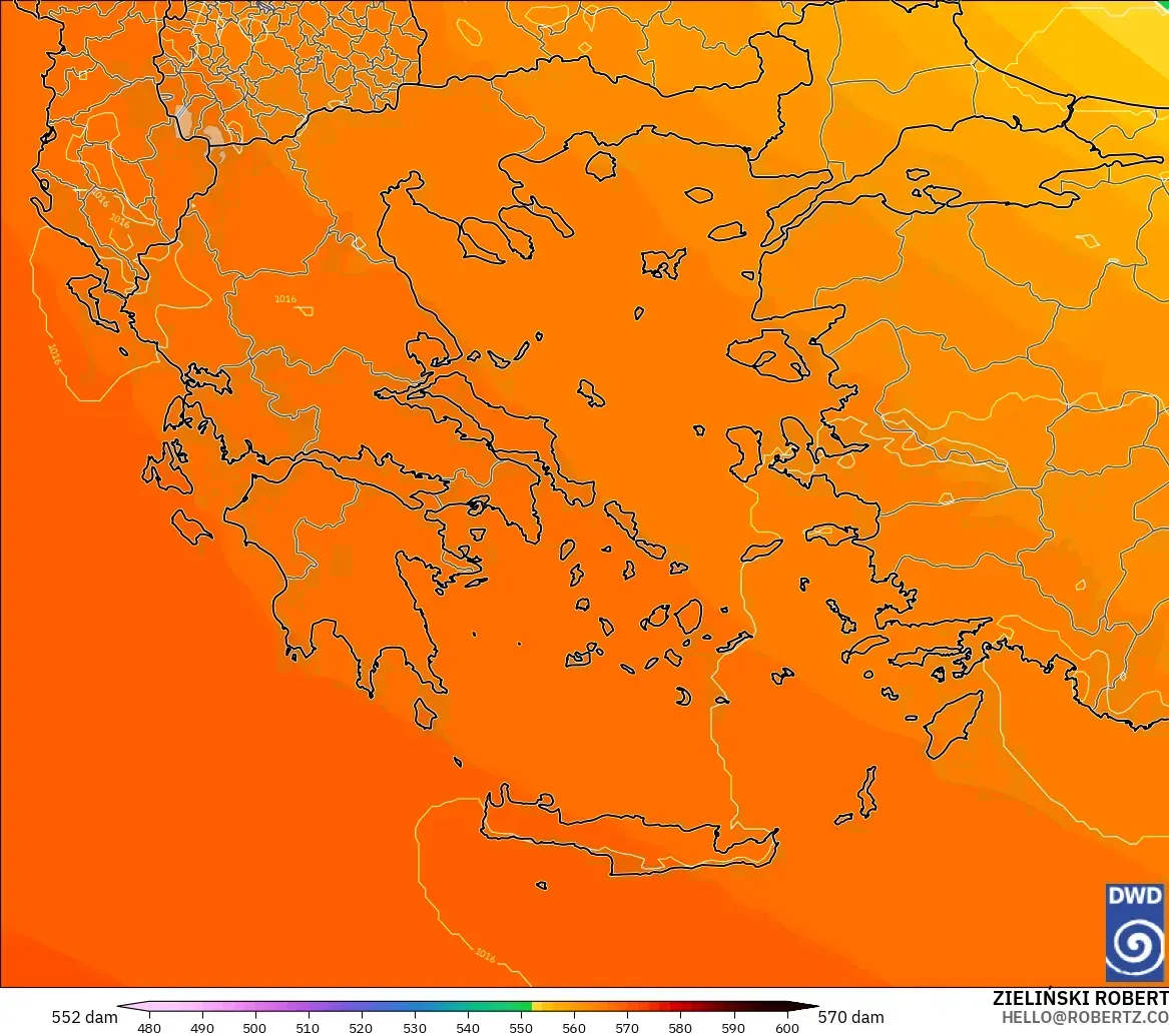 ICON modelo - Grecia, Altura geopotencial a 500 hPa