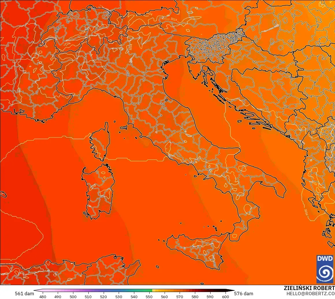 ICON modelo - Italia, Altura geopotencial a 500 hPa