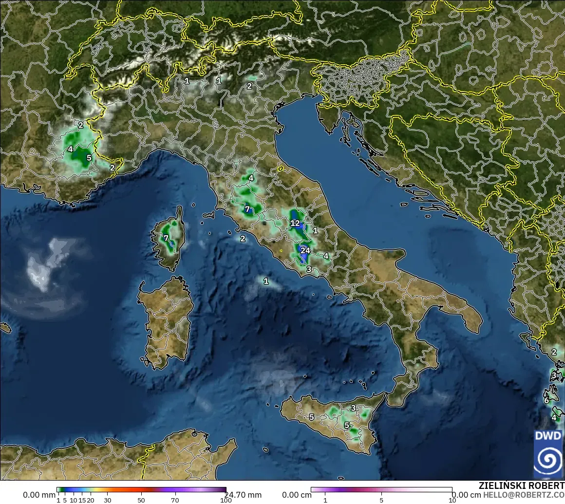 ICON modelo - Italia, Precipitación, nubes y presión
