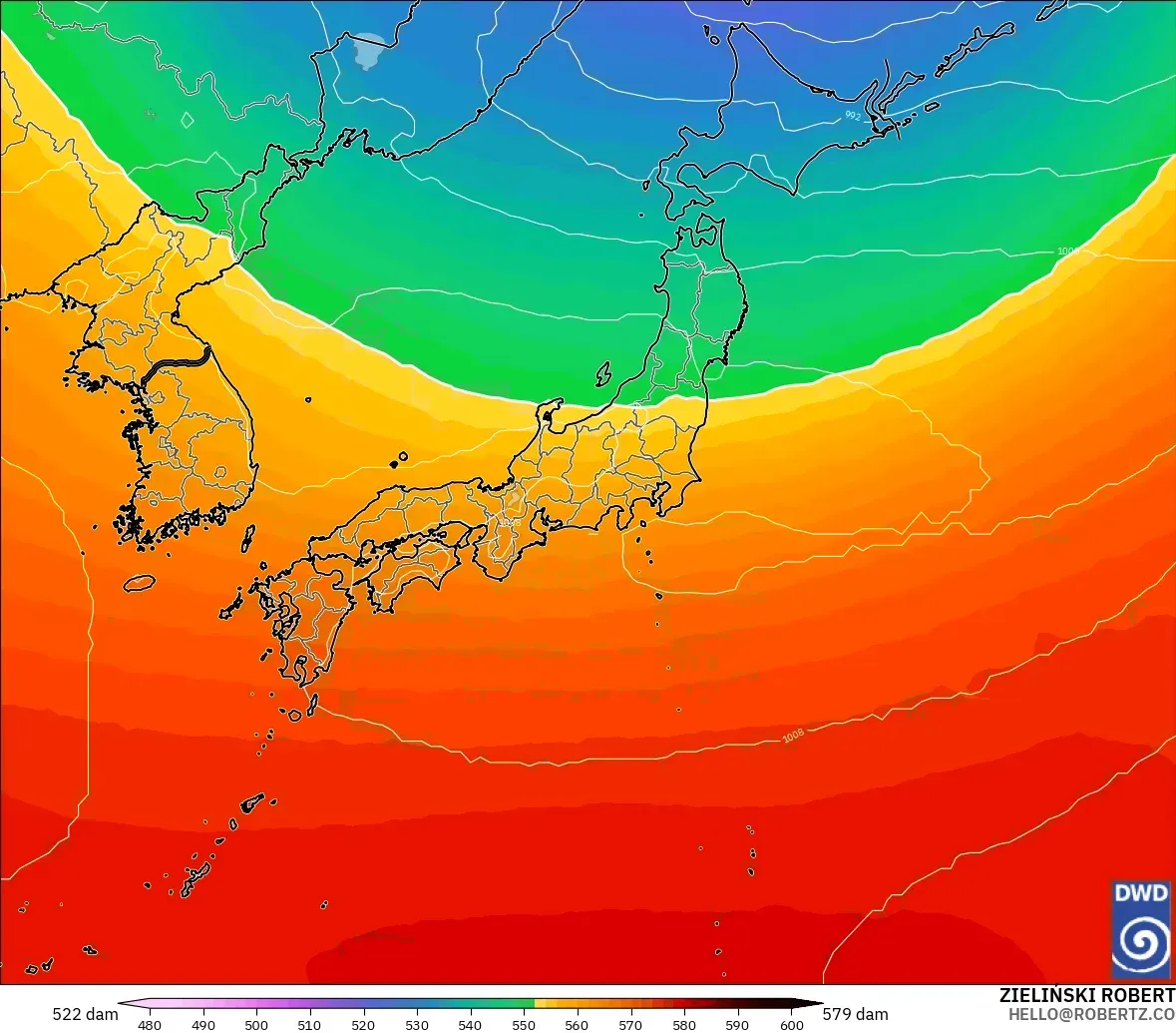 ICON modelo - Japón, Altura geopotencial a 500 hPa