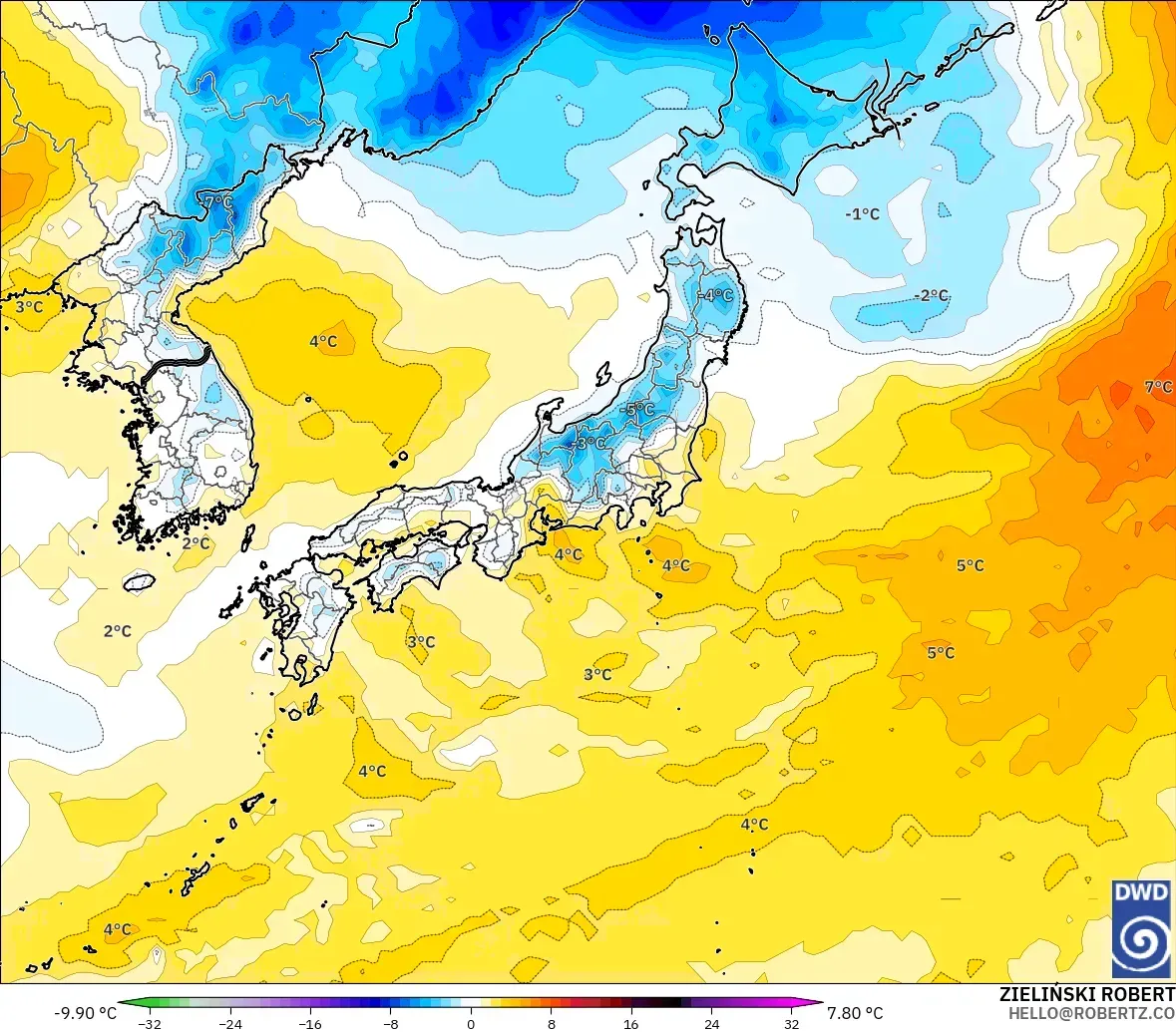 ICON modelo - Japón, Anomalía de temperatura a 850 hPa