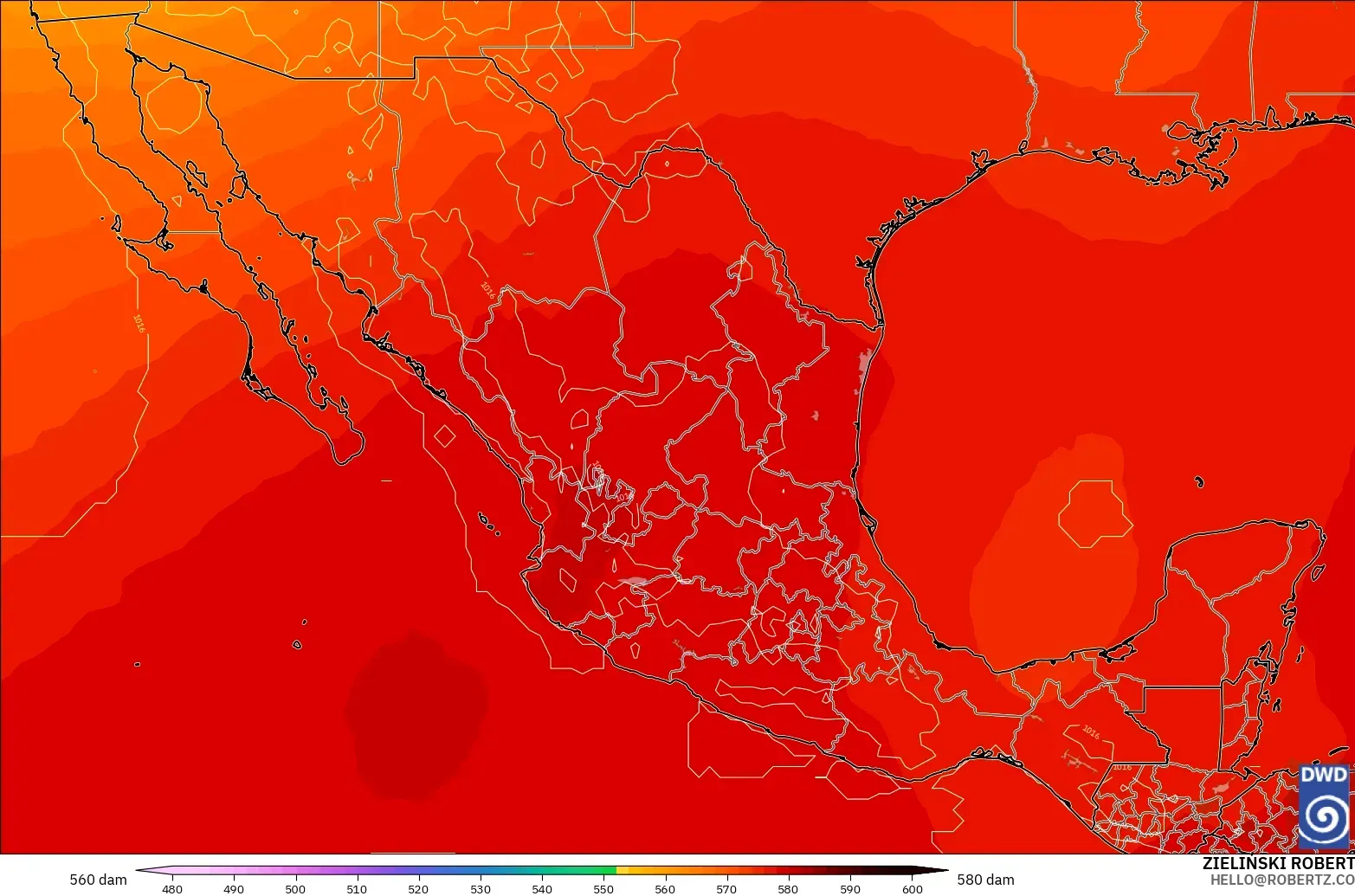 ICON modelo - México, Altura geopotencial a 500 hPa