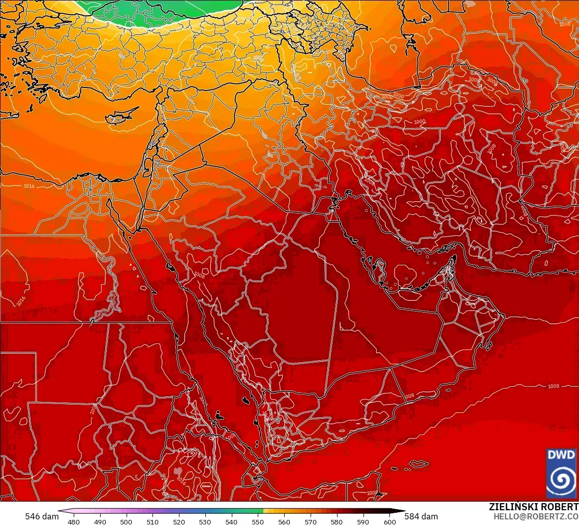 ICON modelo - Oriente Medio, Altura geopotencial a 500 hPa