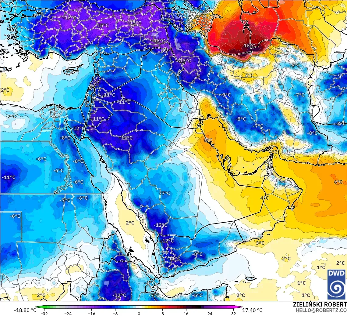 ICON modelo - Oriente Medio, Anomalía de temperatura a 850 hPa