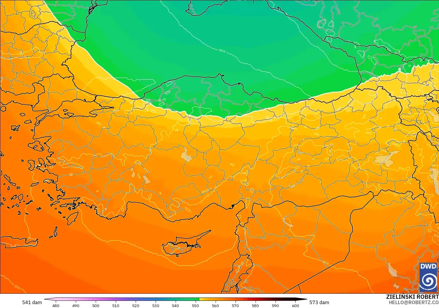 ICON modelo - Turquía, Altura geopotencial a 500 hPa
