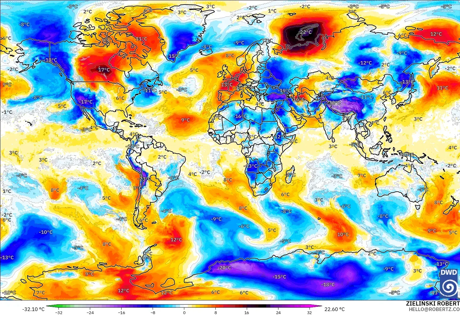 ICON modelo - Mundo, Anomalía de temperatura a 850 hPa