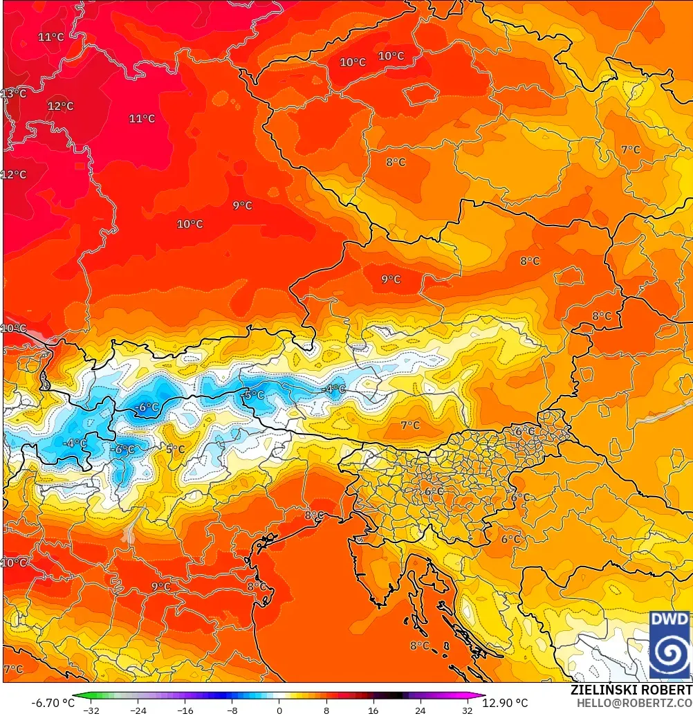 ICON modelo - Austria, Anomalía de temperatura a 850 hPa