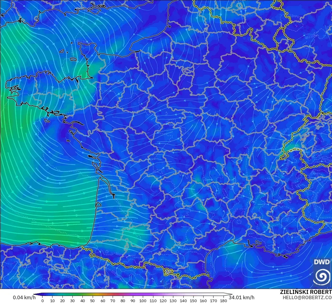 ICON modelo - Francia, Viento a 10 m