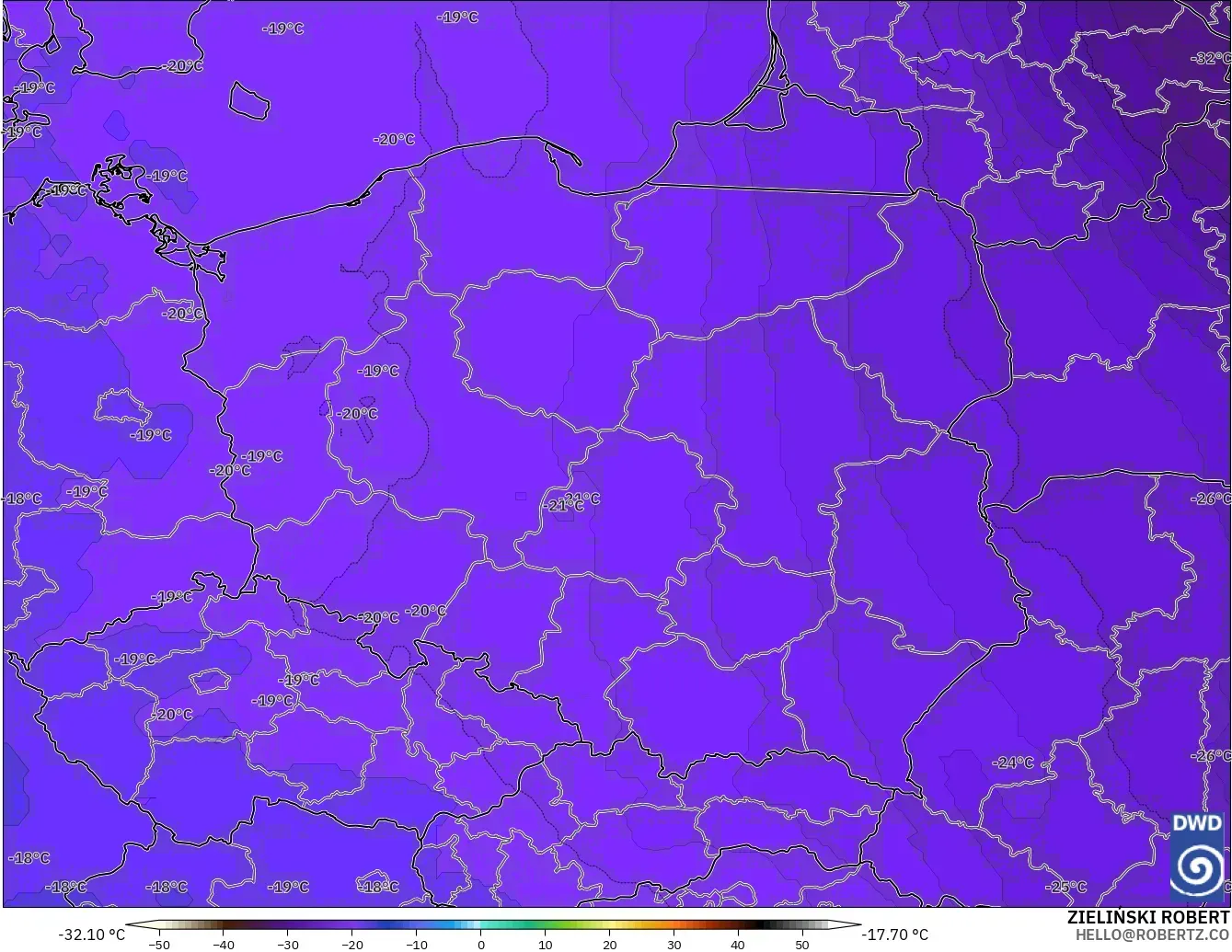 ICON modelo - Polonia, Temperatura a 500 hPa