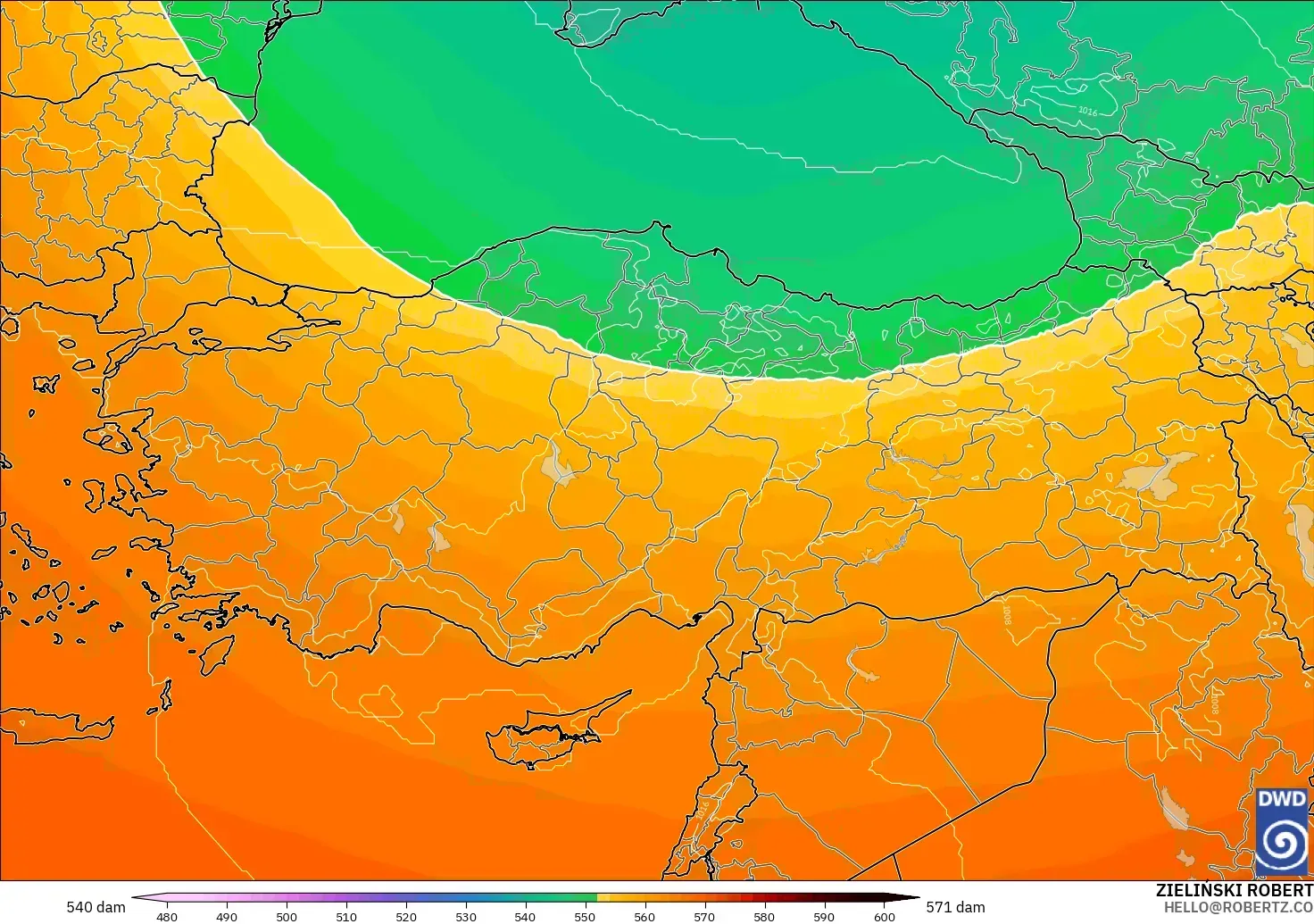 ICON modelo - Turquía, Altura geopotencial a 500 hPa