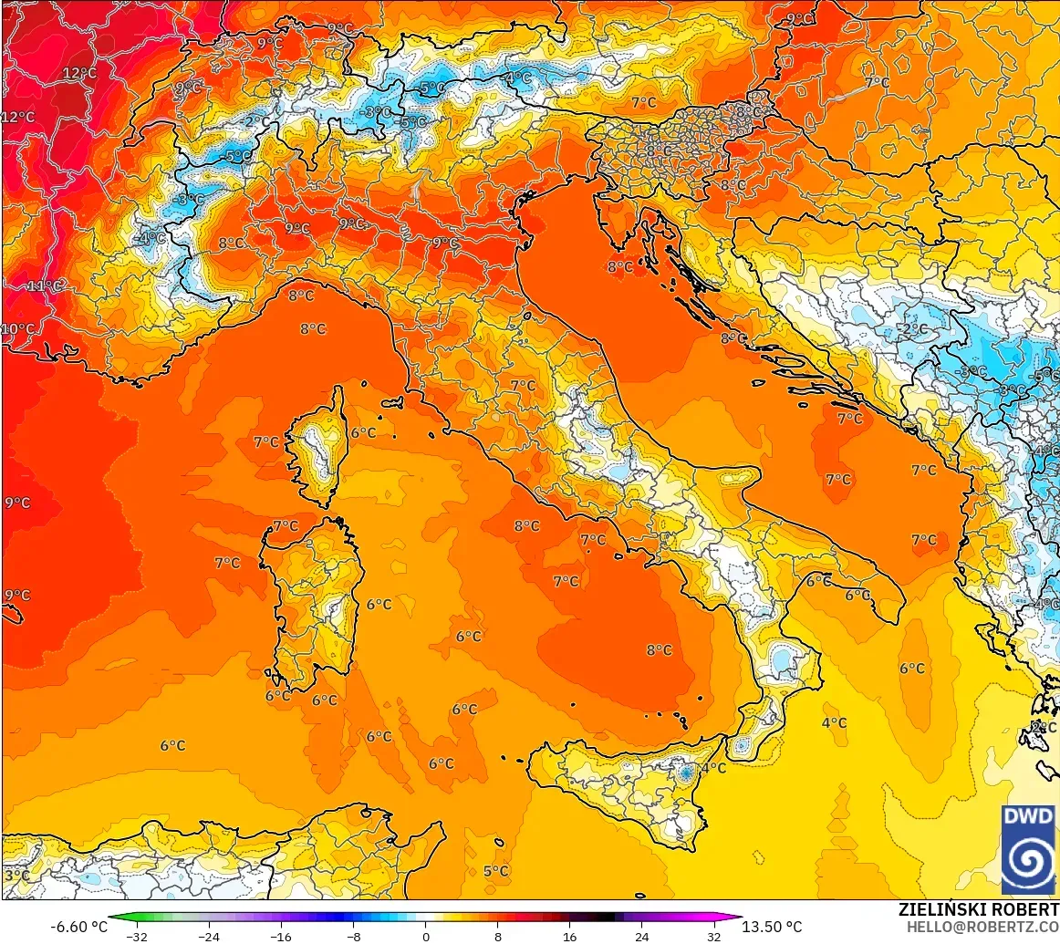 ICON modelo - Italia, Anomalía de temperatura a 850 hPa