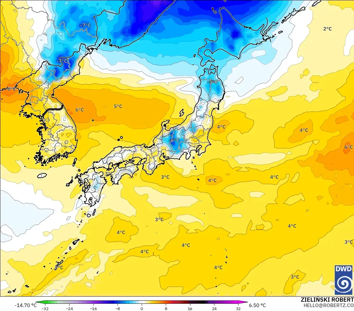 ICON modelo - Japón, Anomalía de temperatura a 850 hPa