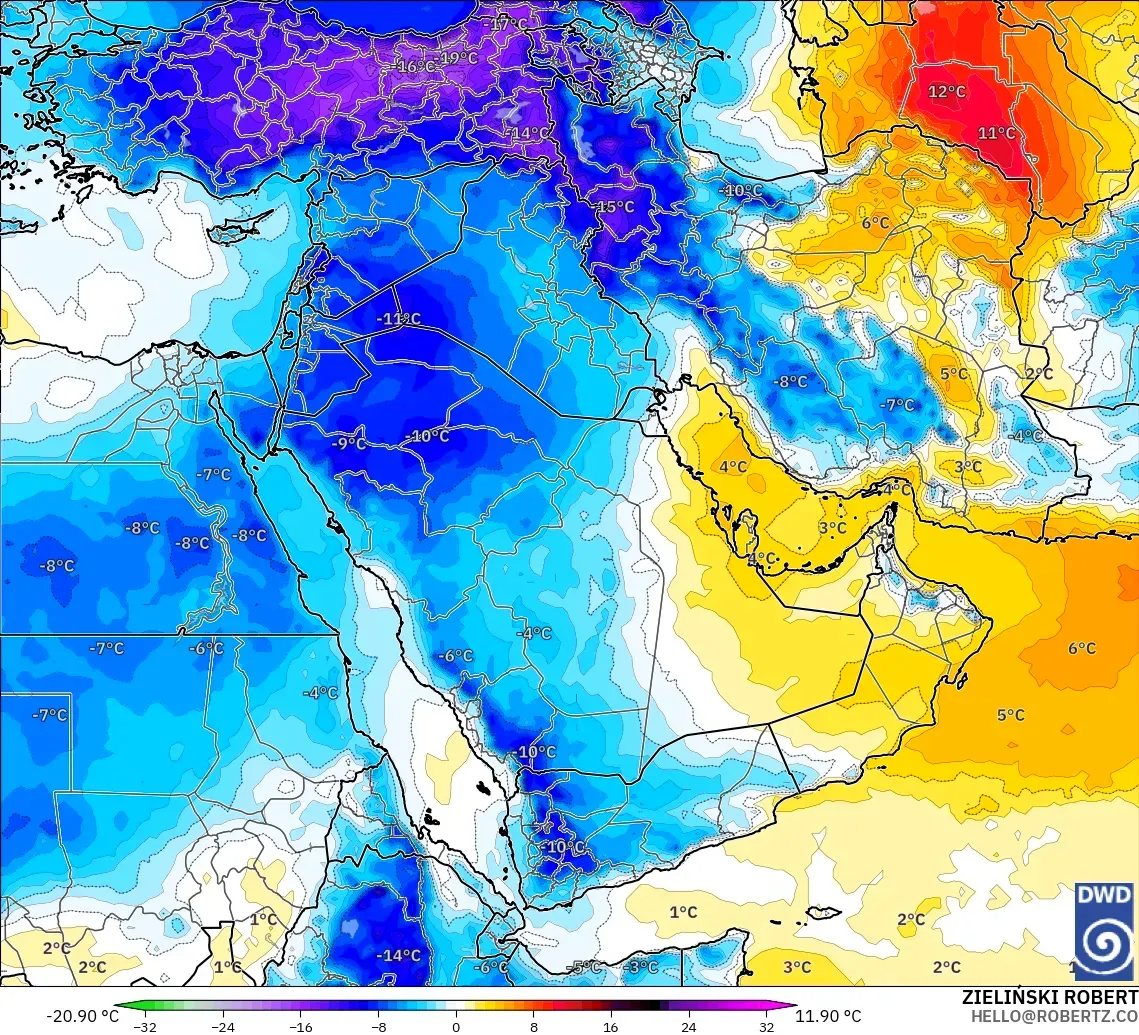 ICON modelo - Oriente Medio, Anomalía de temperatura a 850 hPa