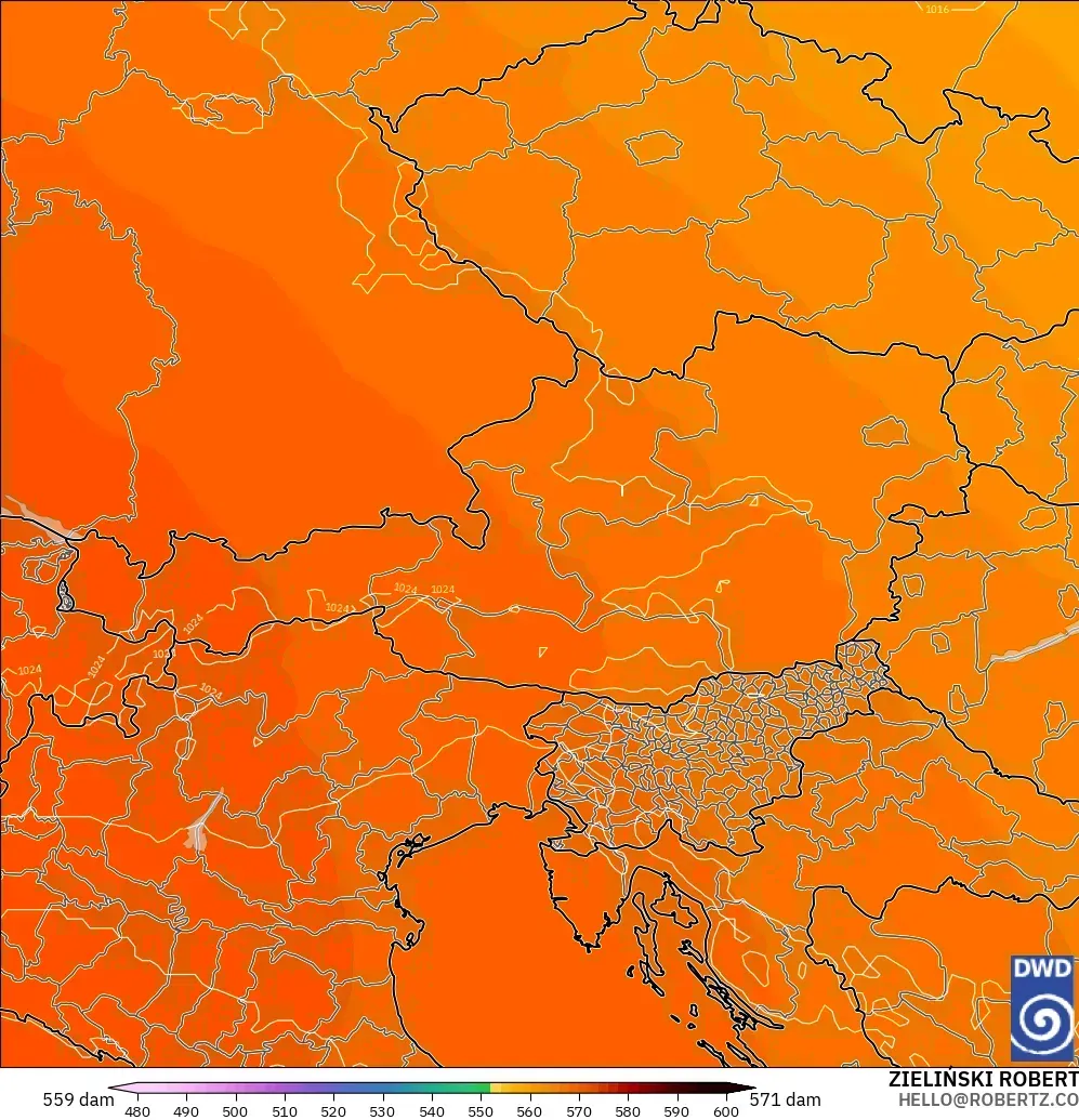 ICON modelo - Austria, Altura geopotencial a 500 hPa