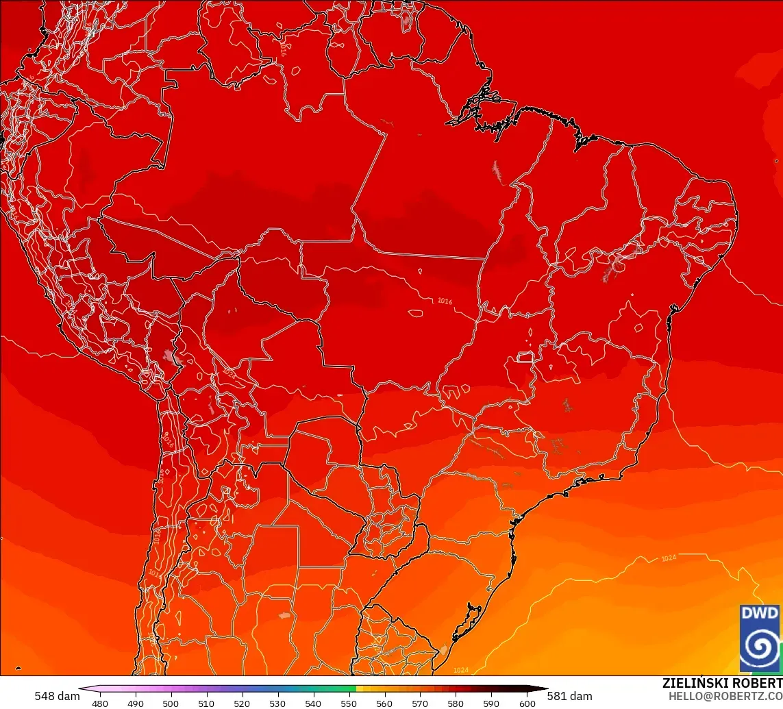 ICON modelo - Brasil, Altura geopotencial a 500 hPa