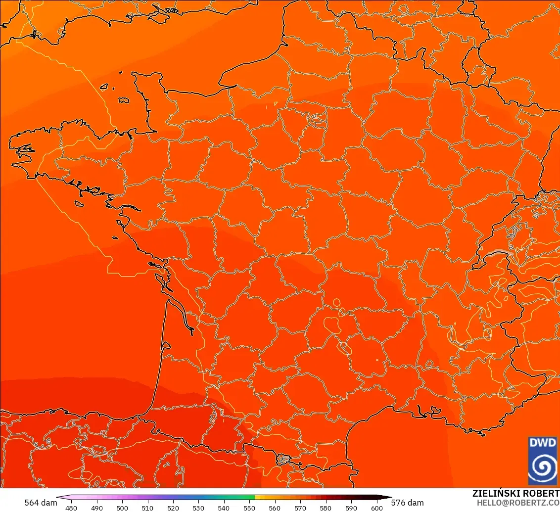 ICON modelo - Francia, Altura geopotencial a 500 hPa