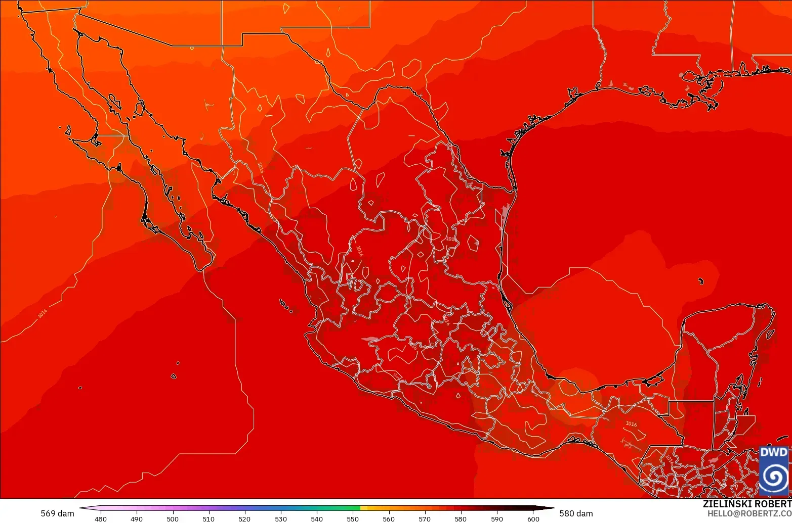 ICON modelo - México, Altura geopotencial a 500 hPa