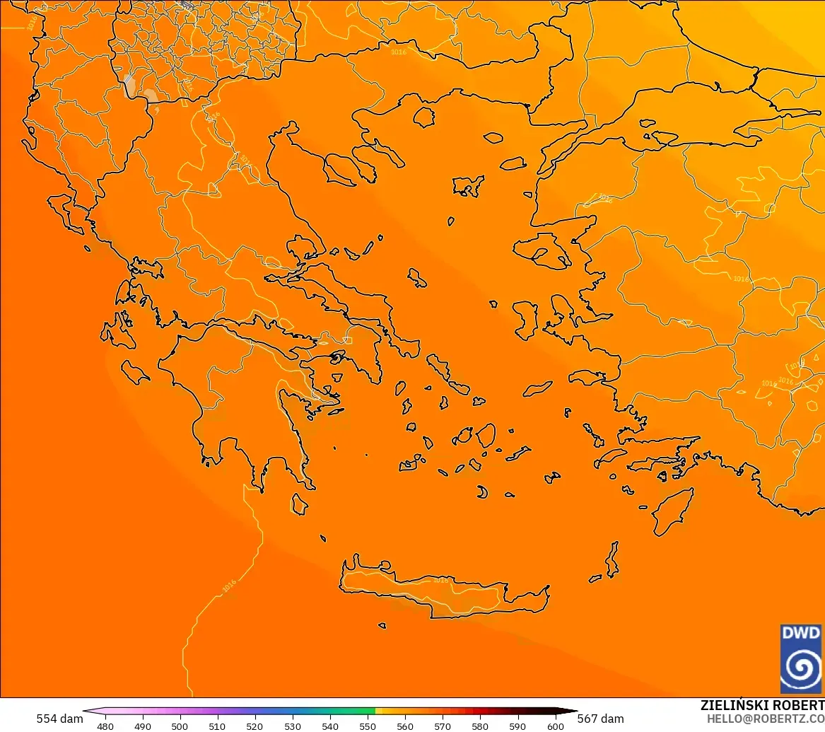 ICON modelo - Grecia, Altura geopotencial a 500 hPa