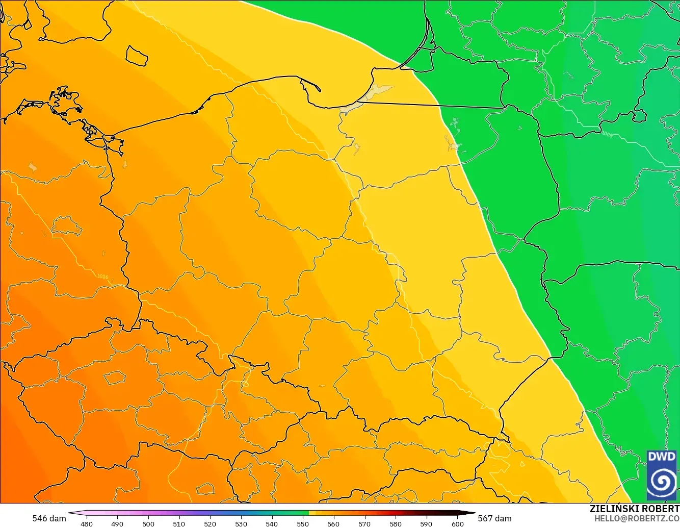 ICON modelo - Polonia, Altura geopotencial a 500 hPa