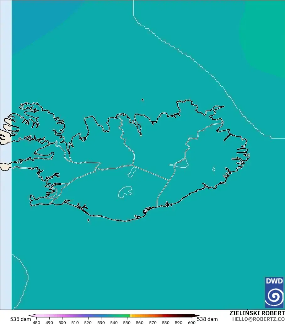 ICON modelo - Islandia, Altura geopotencial a 500 hPa