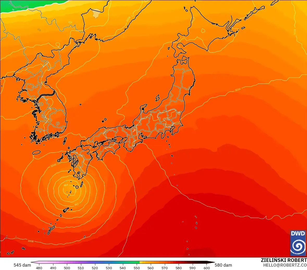 ICON modelo - Japón, Altura geopotencial a 500 hPa