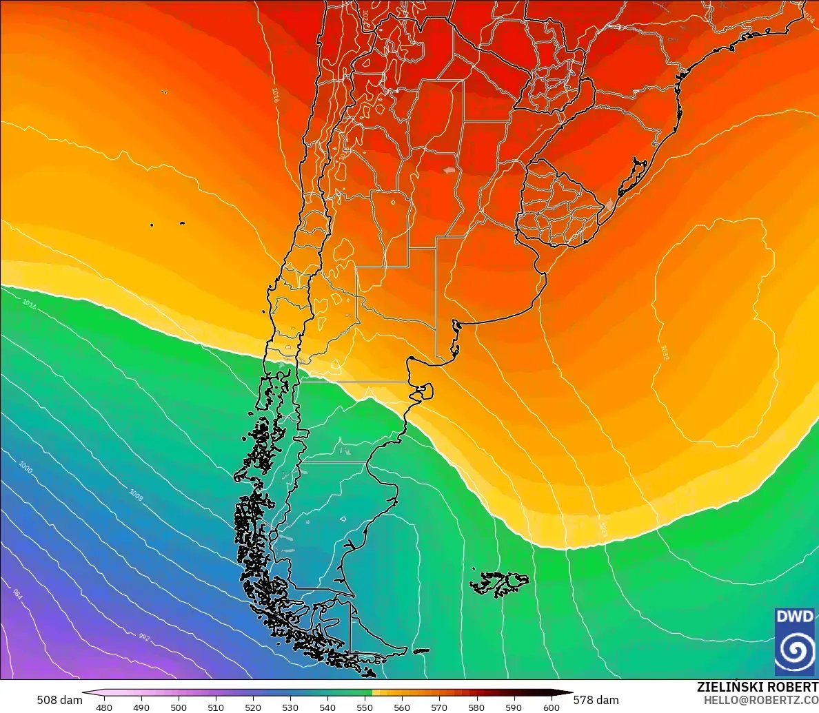 ICON modelo - Argentina, Altura geopotencial a 500 hPa