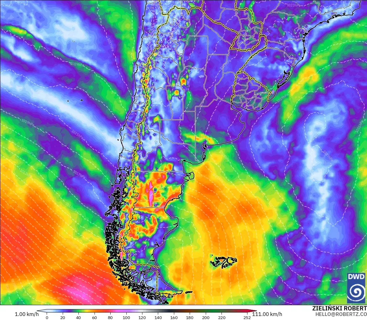 ICON modelo - Argentina, Ráfagas de Viento Máximas