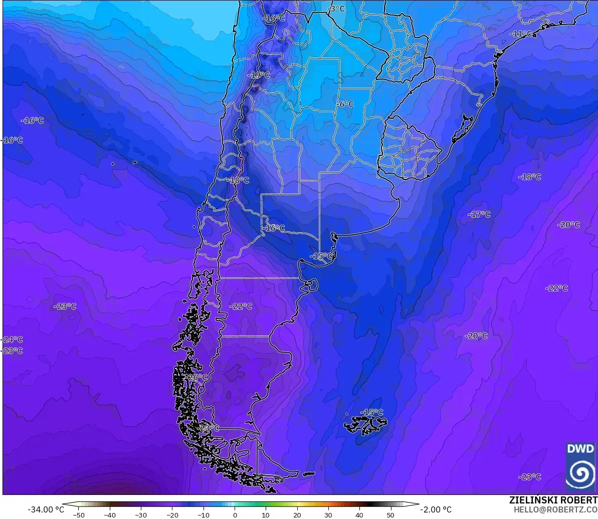 ICON modelo - Argentina, Temperatura a 500 hPa