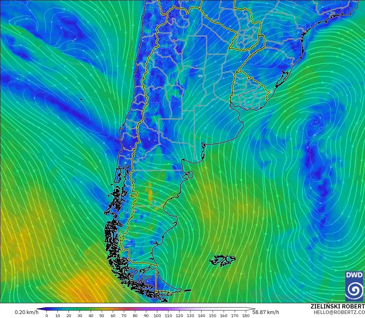 ICON modelo - Argentina, Viento a 10 m