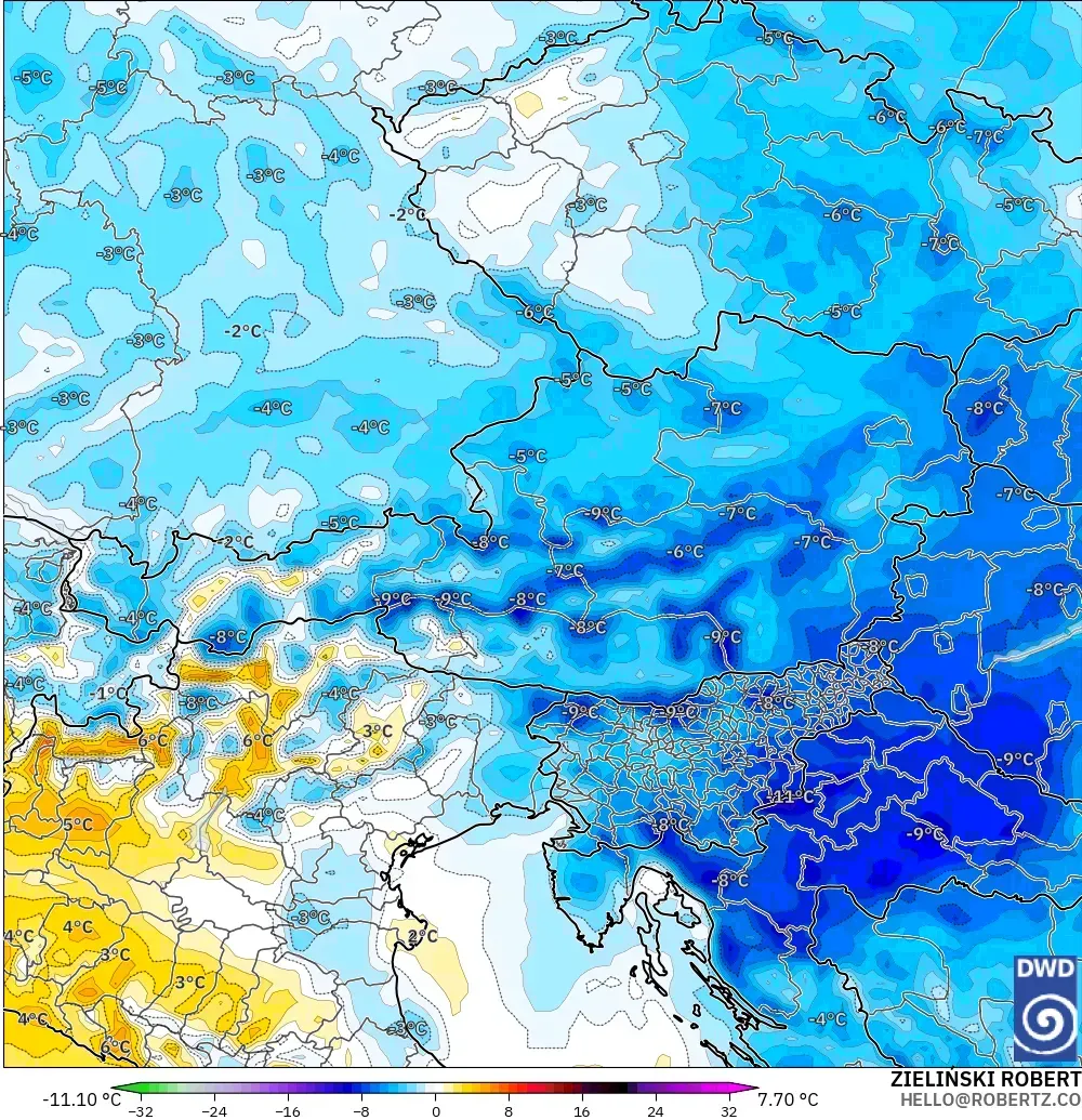 ICON modelo - Austria, Anomalía de temperatura a 2 m