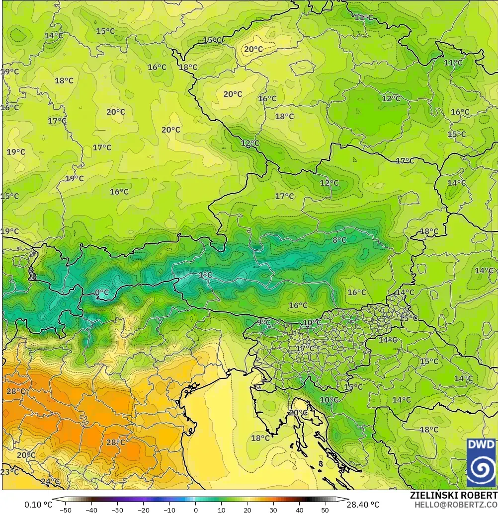 ICON modelo - Austria, Temperatura a 2 m