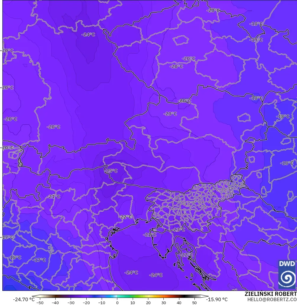 ICON modelo - Austria, Temperatura a 500 hPa