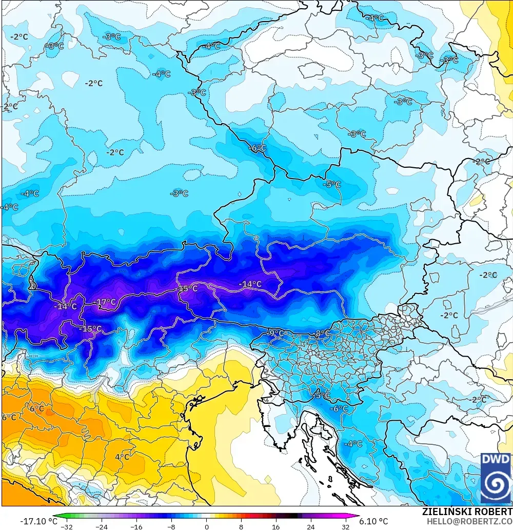 ICON modelo - Austria, Anomalía de temperatura a 850 hPa