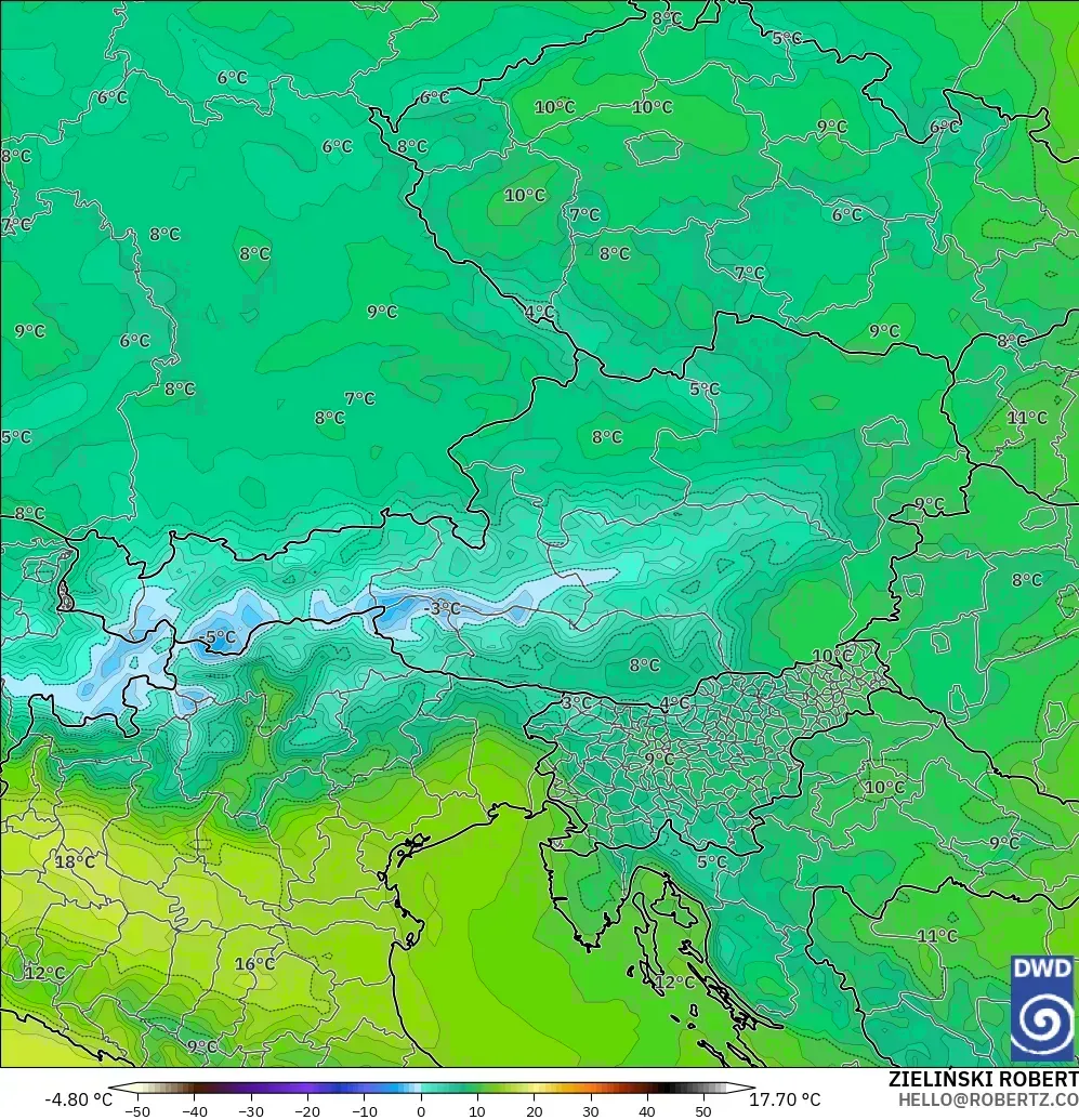 ICON modelo - Austria, Temperatura a 850 hPa