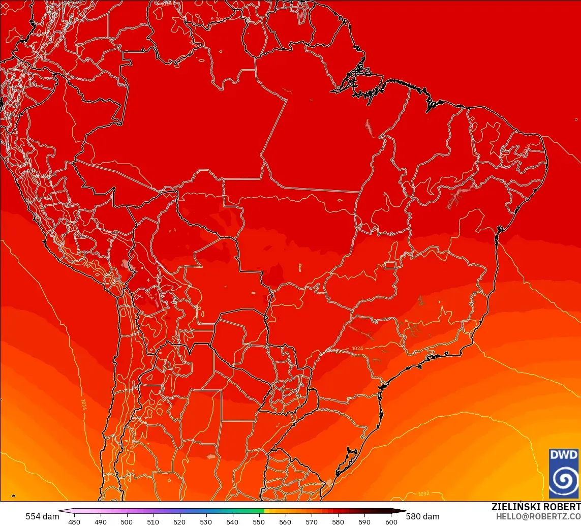 ICON modelo - Brasil, Altura geopotencial a 500 hPa
