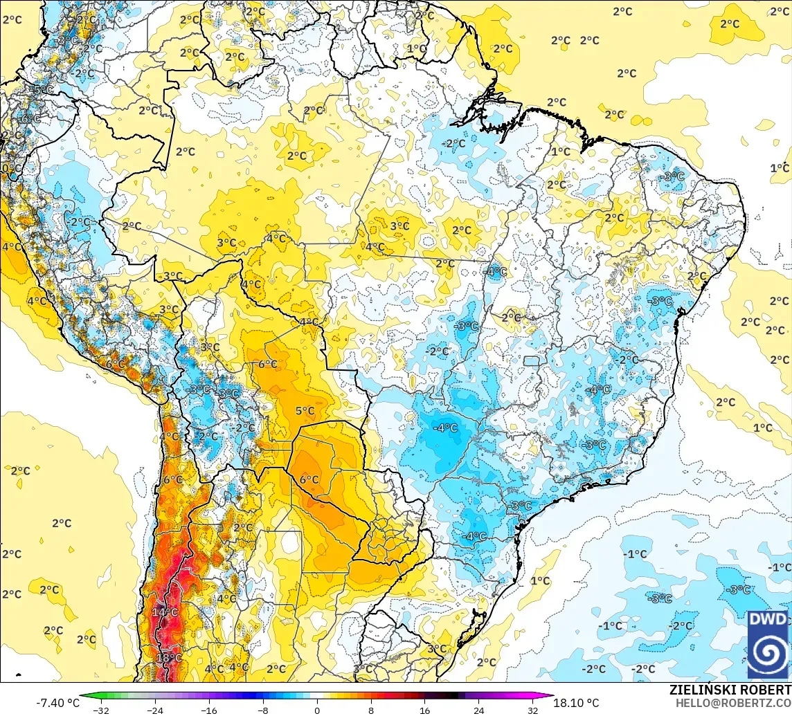 ICON modelo - Brasil, Anomalía de temperatura a 2 m