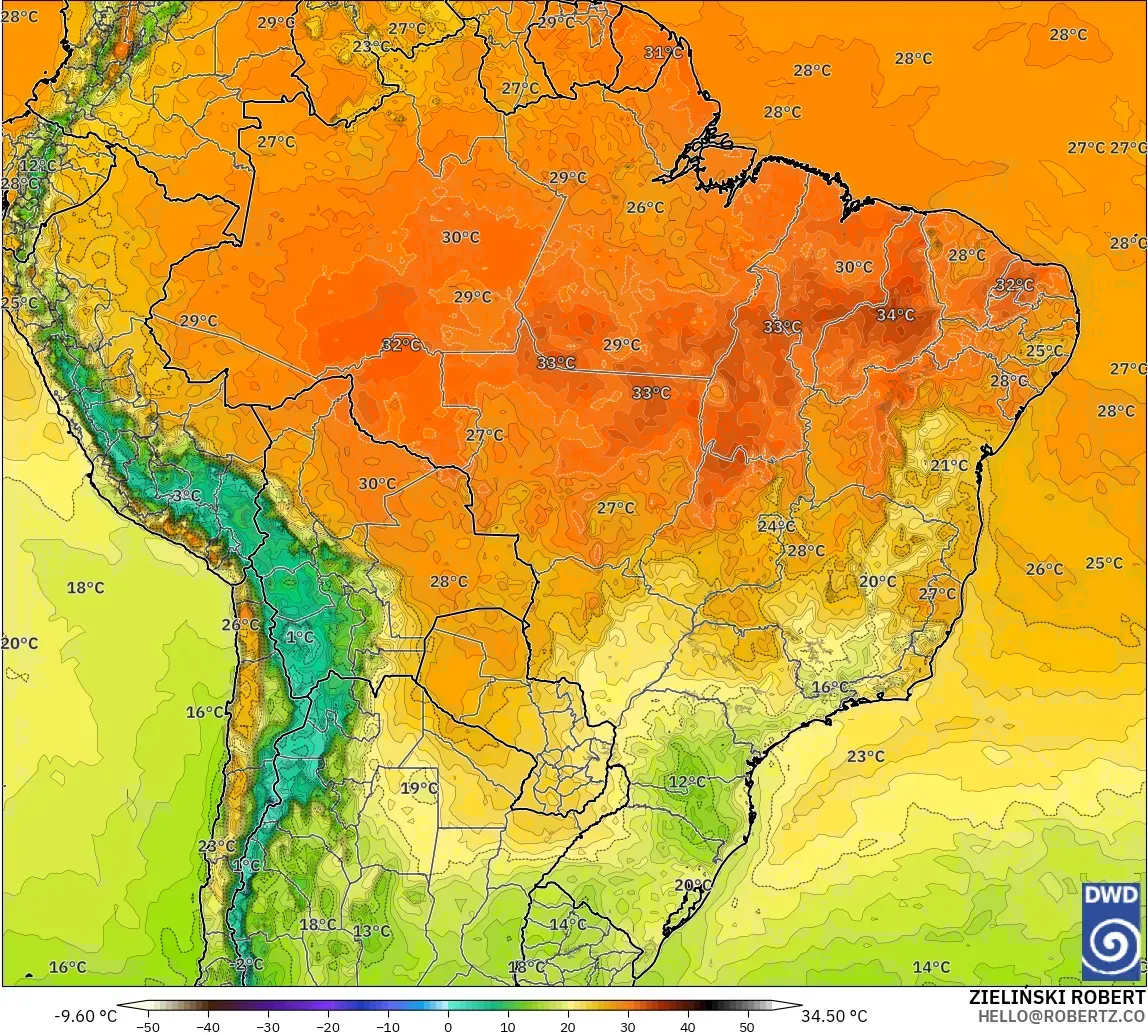 ICON modelo - Brasil, Temperatura a 2 m