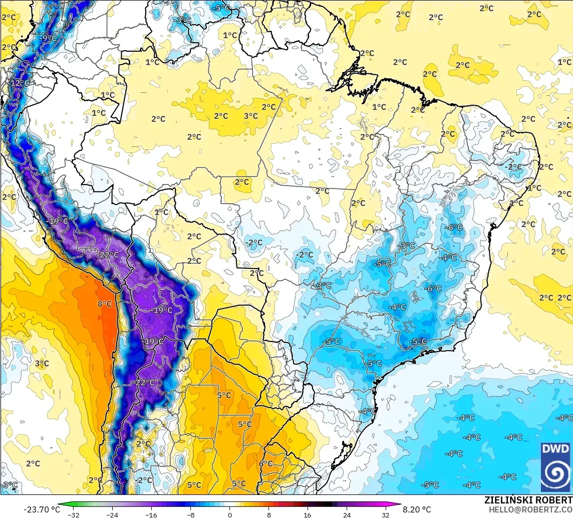 ICON modelo - Brasil, Anomalía de temperatura a 850 hPa