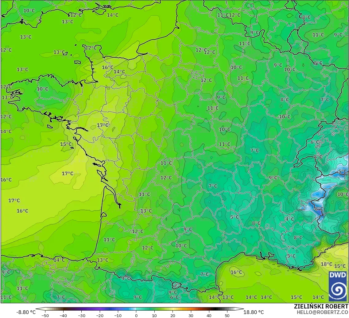 ICON modelo - Francia, Punto de rocío a 2 m